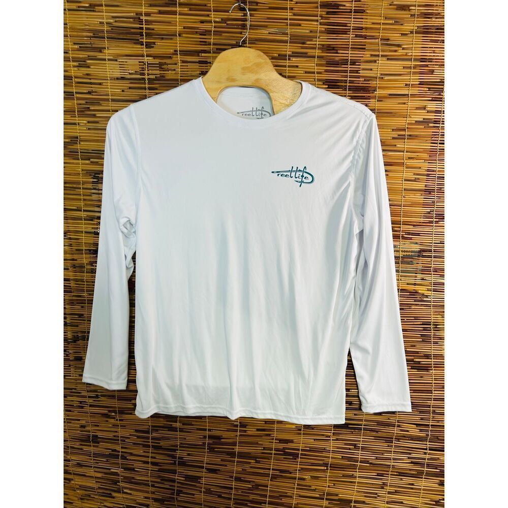 Reel Life XXL Long Sleeve Performance T-Shirt Green Blue Teal Fish